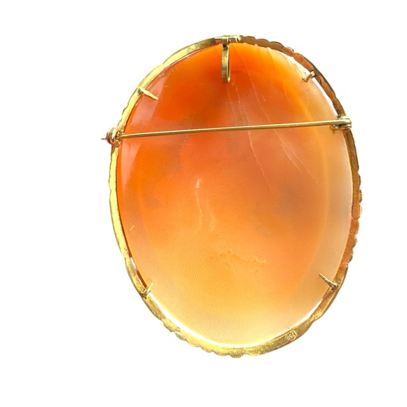 Elegant Vintage Large Italy Veneza 18K Cameo Shell Brooch Original Box 750 - Picture 3 of 8